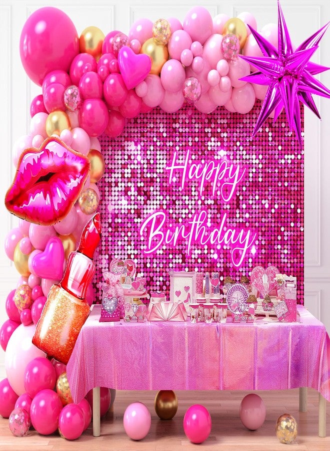 Winrayk Hot Pink Birthday Decorations for Girls Women, Pink Balloon Garland Arch Kit with Backdrop Tablecloth Large Spa Makeup Foil Balloons, 16th 18th 21st 30th Princess Birthday Party Decorations - Image 1